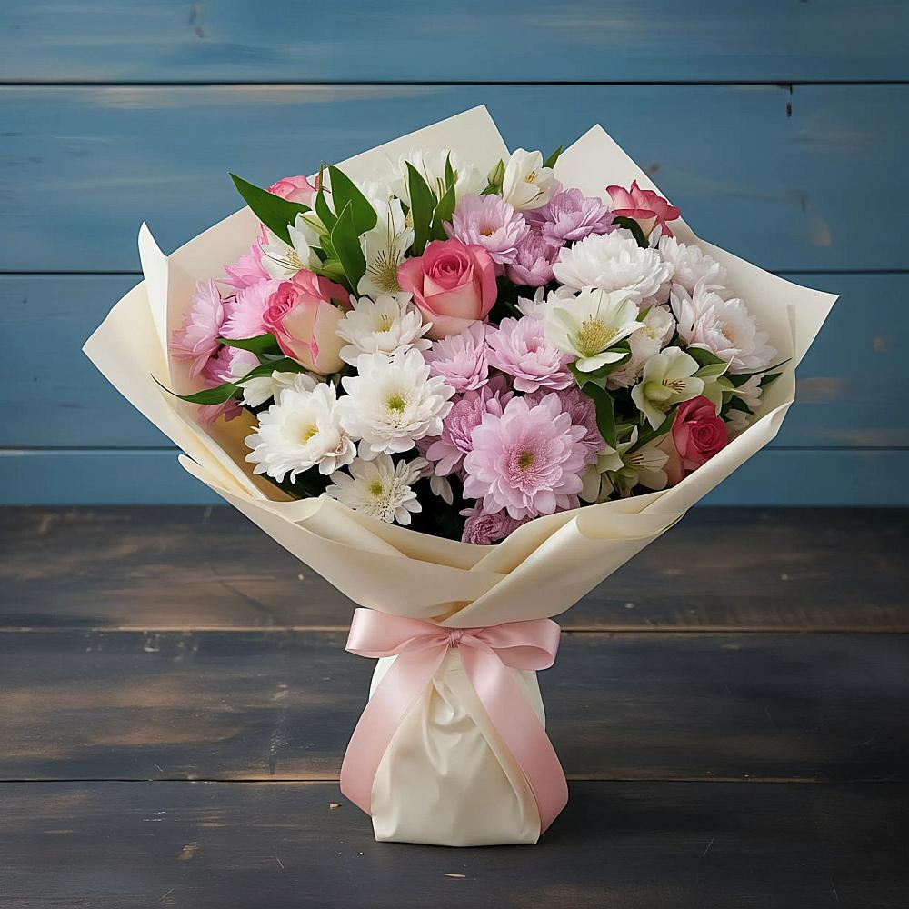 Букет цветов из: Хризантемы, Альстромерии и Розы в Кичменгском Городке